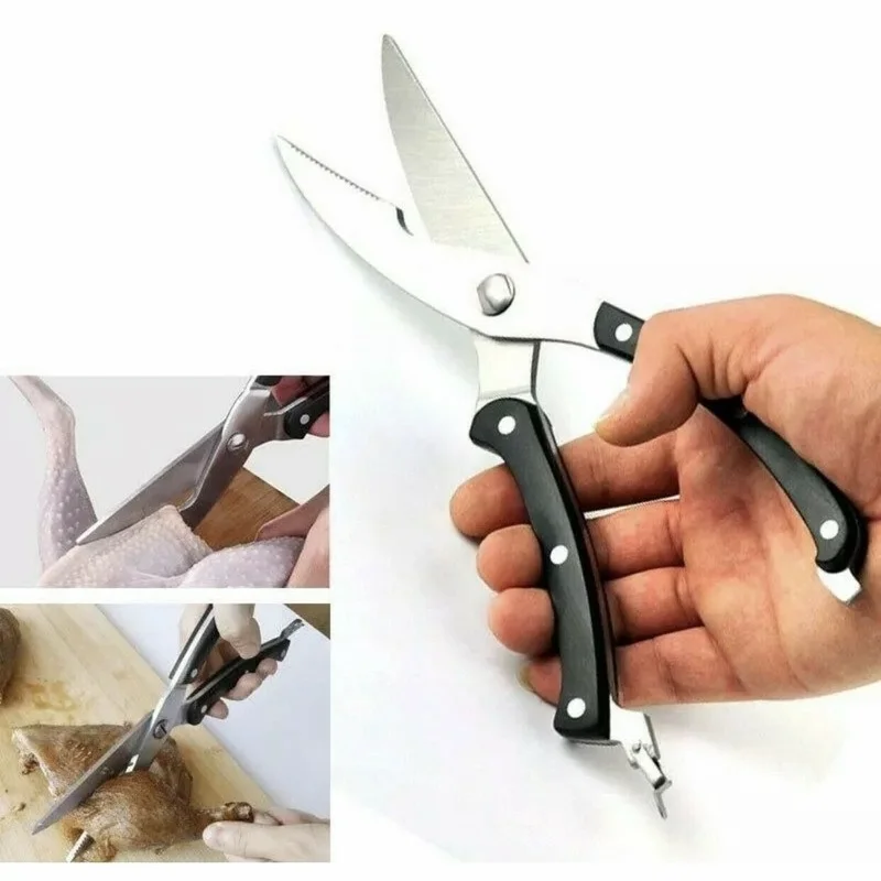 

Stainless Steel Scissors Kitchen Cooking Tools Wooden Handle Shear Duck Chicken Fish Vegetable Cutter Spring Lock Scissors Tool