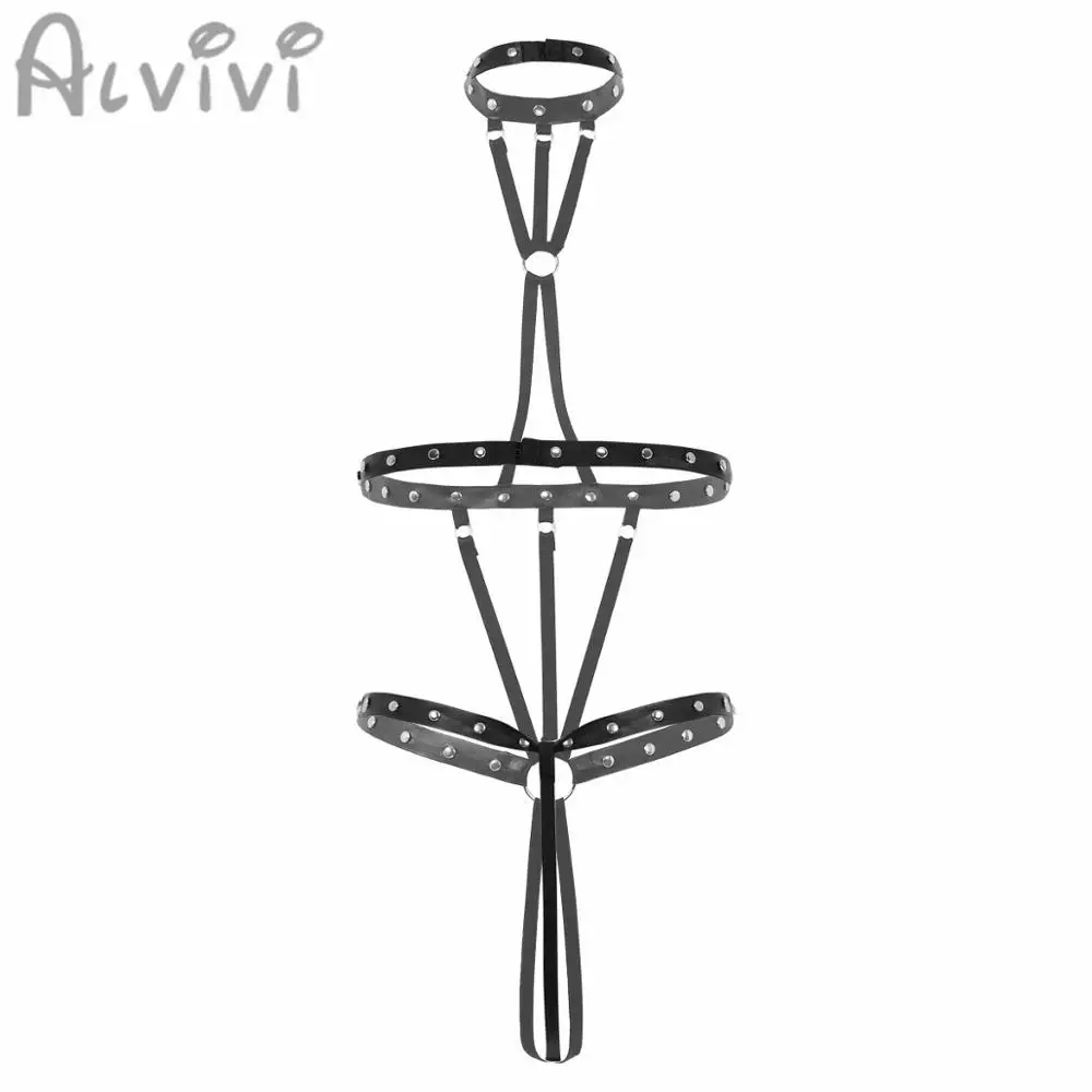 Женское эротическое боди из искусственной кожи в стиле панк | Тематическая