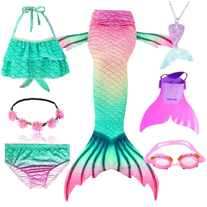 Fancy NEW the Little Mermaid Tail with Garland or With Monofin Swimsuit for Kids Girls swimmable Bathing Suit Mermaid Costume