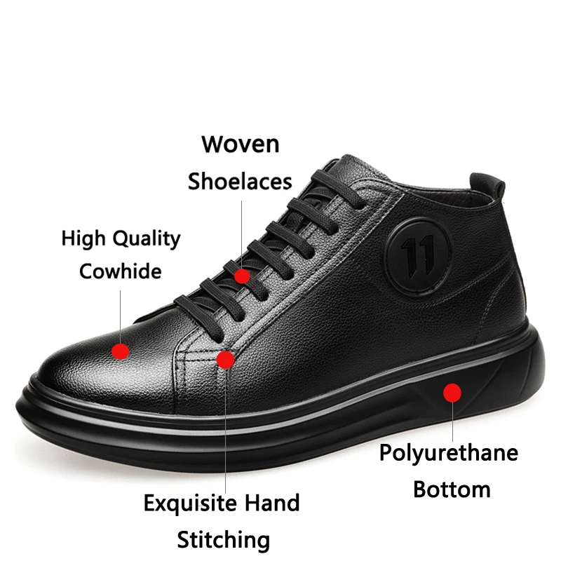 Мужские зимние ботинки JUNJARM черные теплые на плоской подошве с высоким