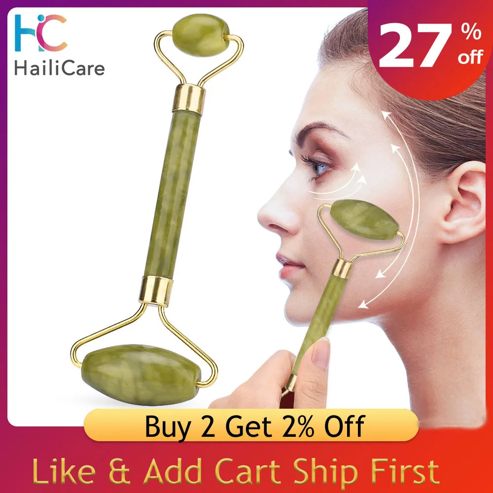 Нефритовый роликовый лицевой Массажер для подтяжки лица с двойной головкой