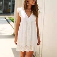 sweet sexy solid summer dress cotton butterfly loose mini dresses elegant lace fairy hollow casual dresses