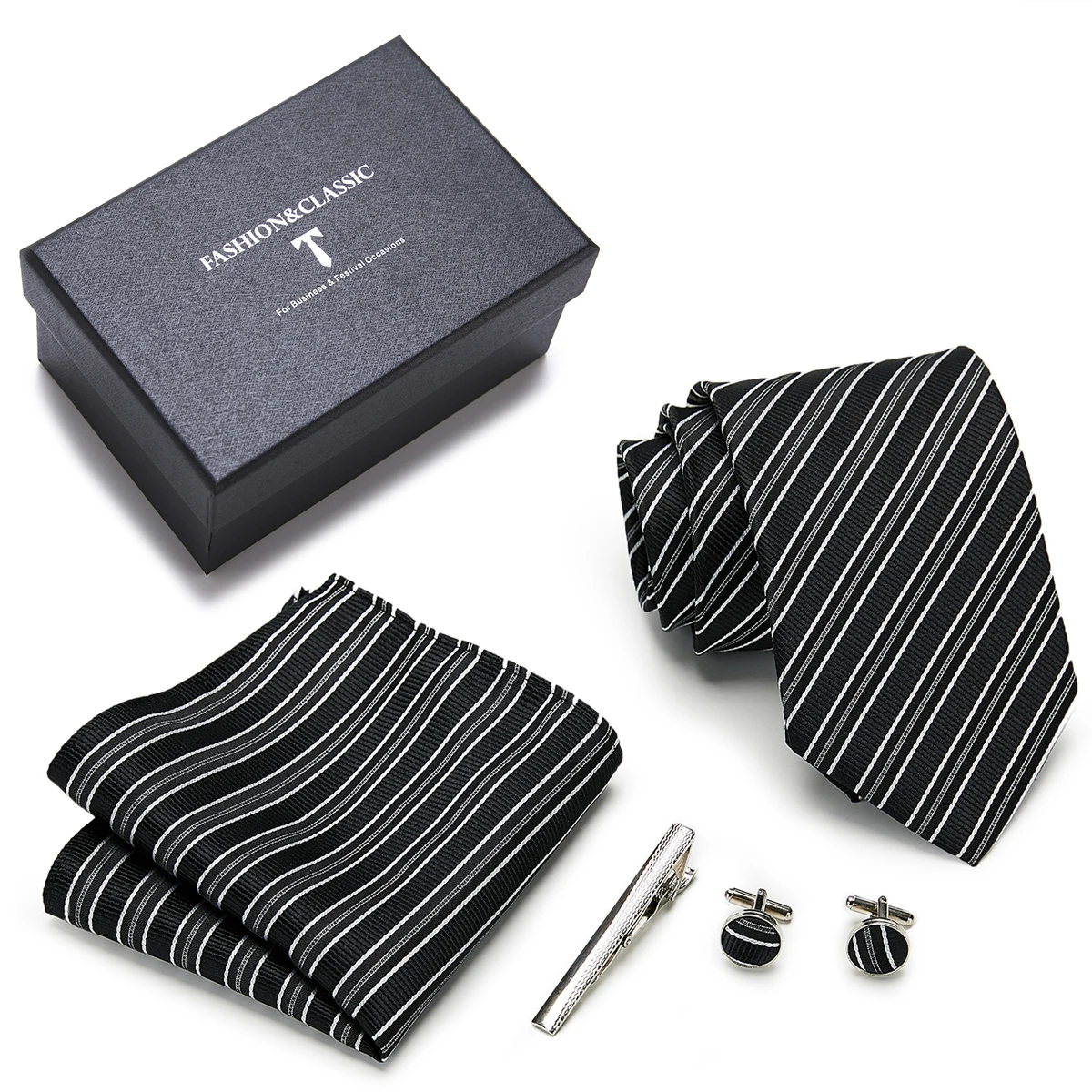 

Оптовая продажа, брендовый свадебный подарок разных цветов, шелковый галстук, карманные квадраты, набор запонок, галстук, красная коробка с ...