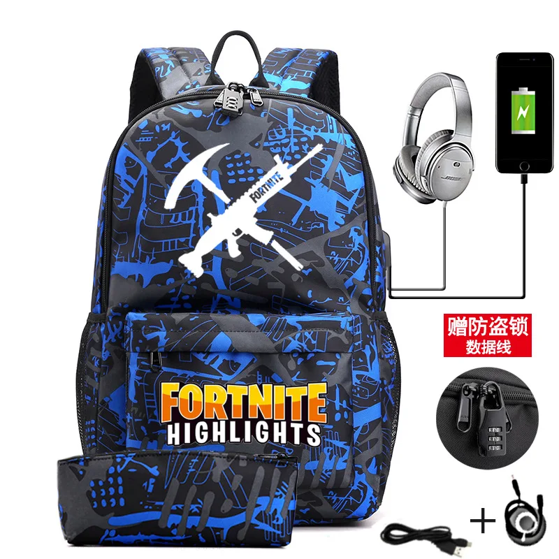 Fortnite холст студенческим пакетом office рюкзак для отдыха на открытом воздухе usb интерфейс школьная сумка для детей школьные принадлежности подарок
