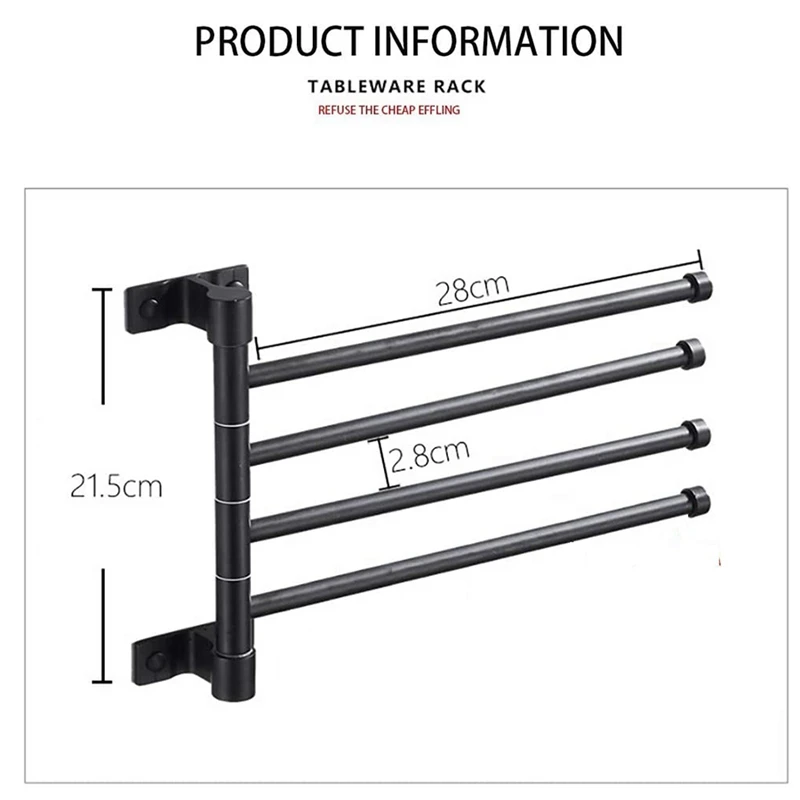 

Swivel Towel Bar, 4-Arm Bathroom Swing Hanger Towel Rack Holder Storage Organizer Space Saving Wall Mount