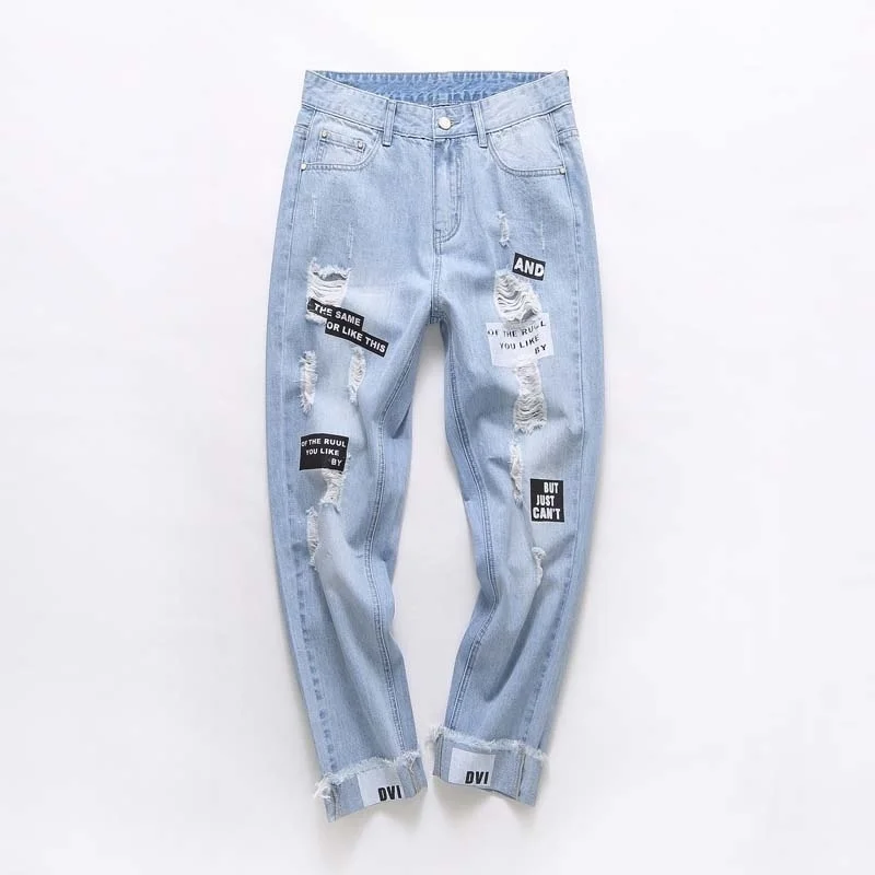 

Ripped Jeans Women's Light Colored Women Trousers Loose Spring and Summer Cropped Trousers Women's High Waist Straight Leg Pants