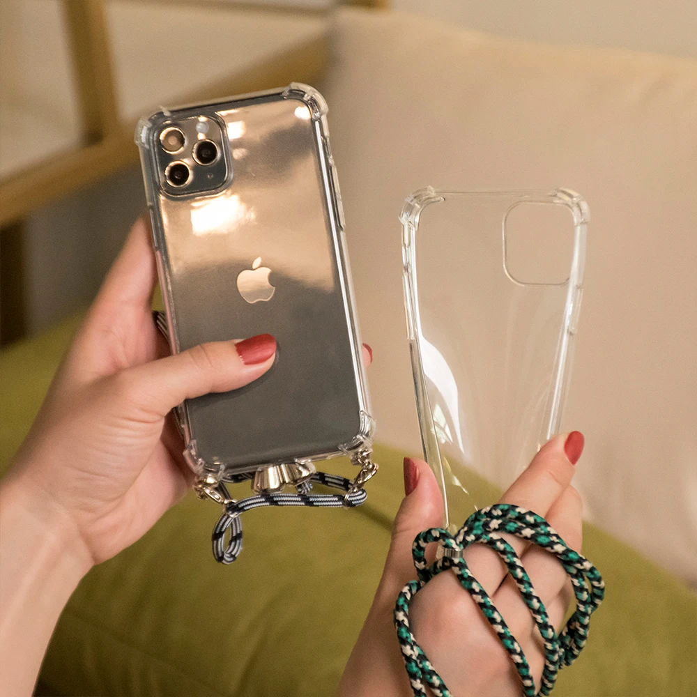 Роскошный прозрачный чехол для телефона iphone XR XS 11 Pro Max 6 6S 7 8 Plus X ожерелье через