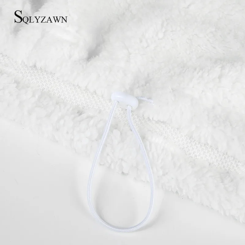 

Women Fleece Turtleneck Sweatshirts KISSGOD Letter Embroidery Long Sleeve Drawstring Crop Pullover Winter Teddy Fur Sweatshirts