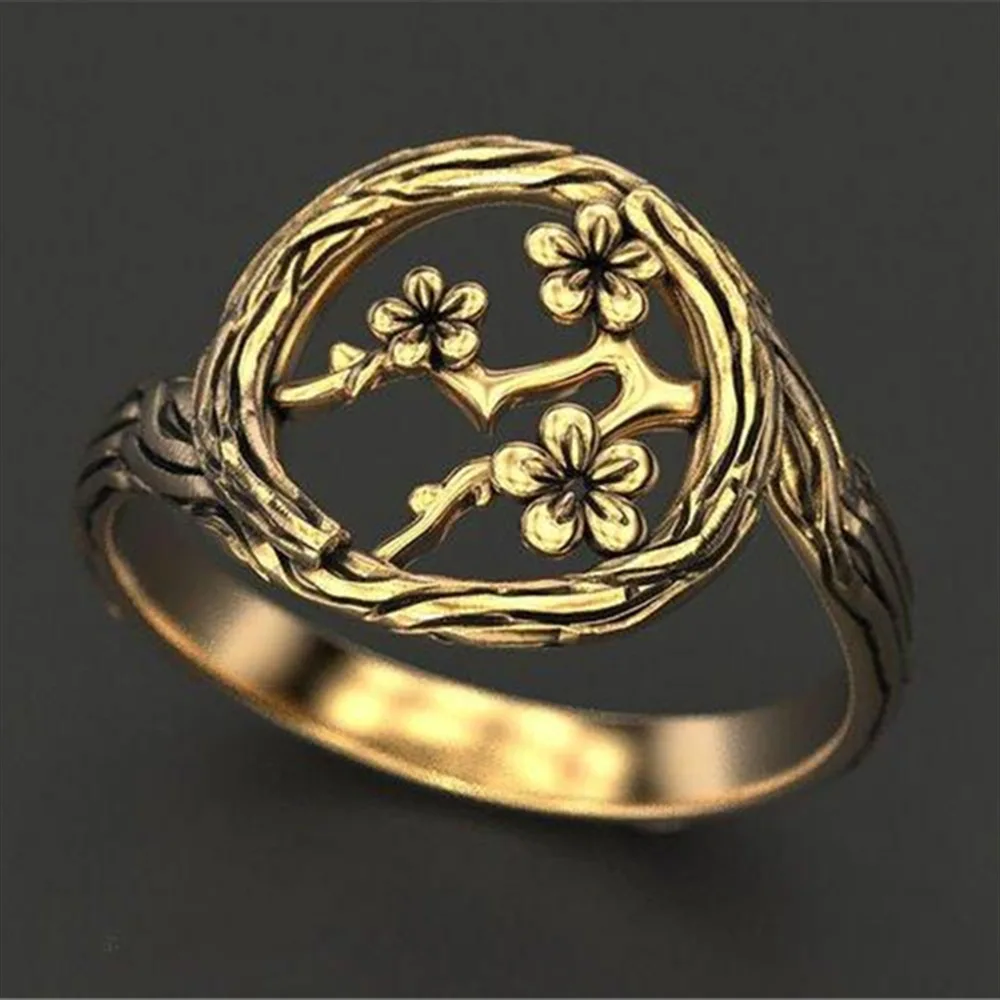 

Vintage Simple Hollow Tree Vine Flower Ring for Women Fashion Wild Wedding Party Steampunk Jewelry Gifts