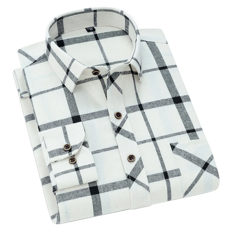 

Aoliwen Brand men Flannel anti wrinkle plaid long sleeve shirt for men Spring lapel soft sweat absorbent men's casual slim shirt