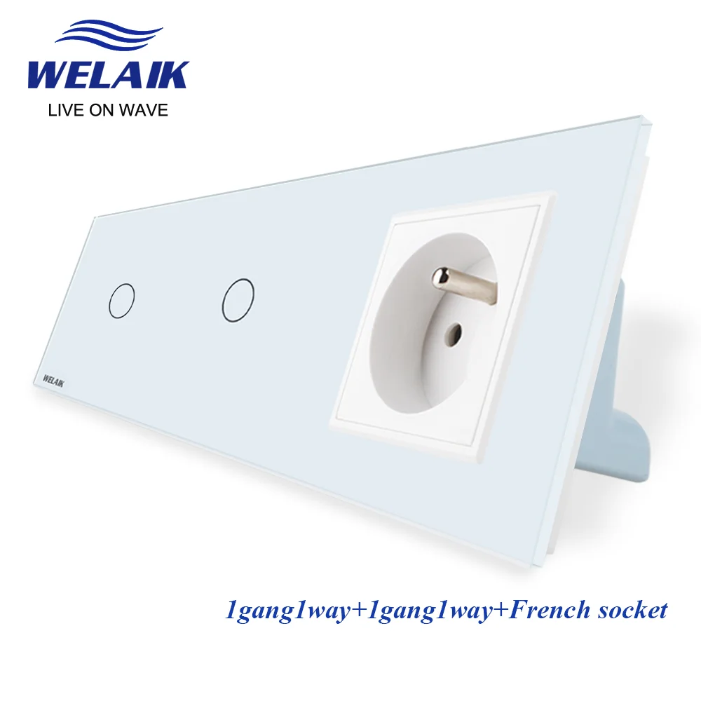

WELAIK 3Frame-Crystal-Glass-Panel Wall-Switch-EU Touch-Switch-EU Wall-socket 1gang-1way AC250V A3911118ECW/B
