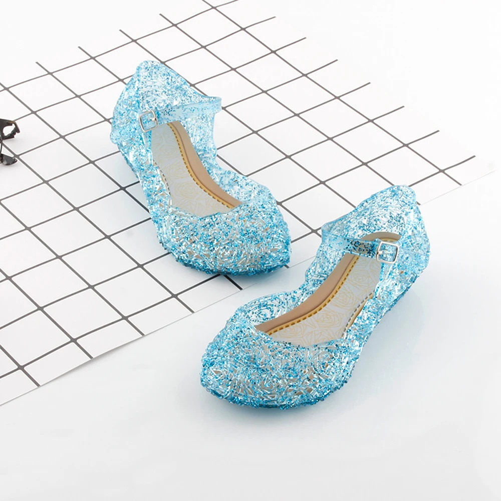 Sandalias de gelatina de cristal para ni&ntilde;a, zapatos de baile para fiesta de Cosplay de princesa, a la moda-3