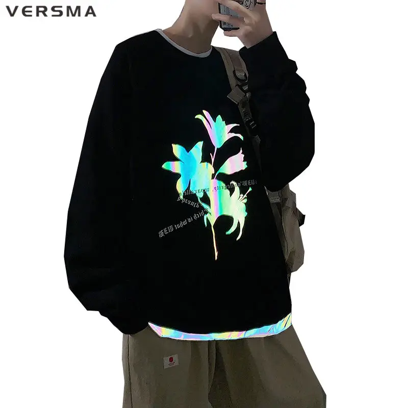 VERSMA в Корейском стиле Ulzzang Harajuku Светоотражающая худи с граффити Толстовка Для