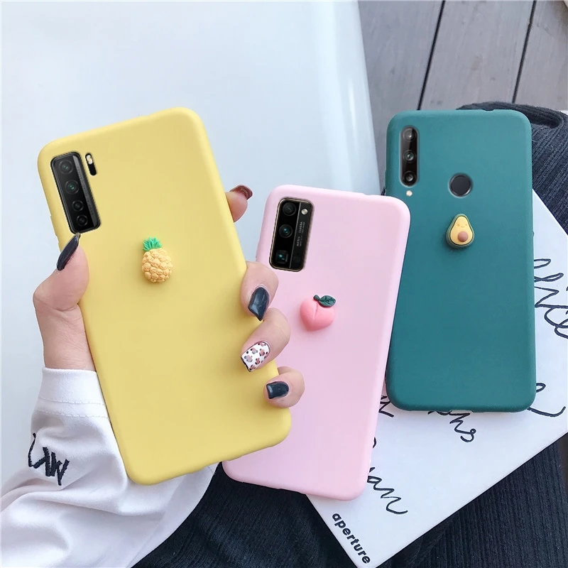

3D cute silicone fruit case on for huawei p40 pro lite p40pro p40lite e plus candy solid color soft tpu back cover fundas coque