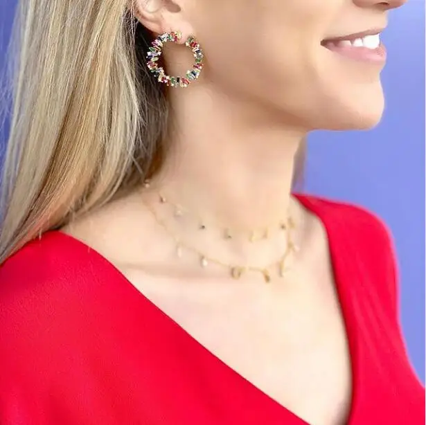 Милые радужные серьги кольца цветок Красочные Багет бар кубический циркон