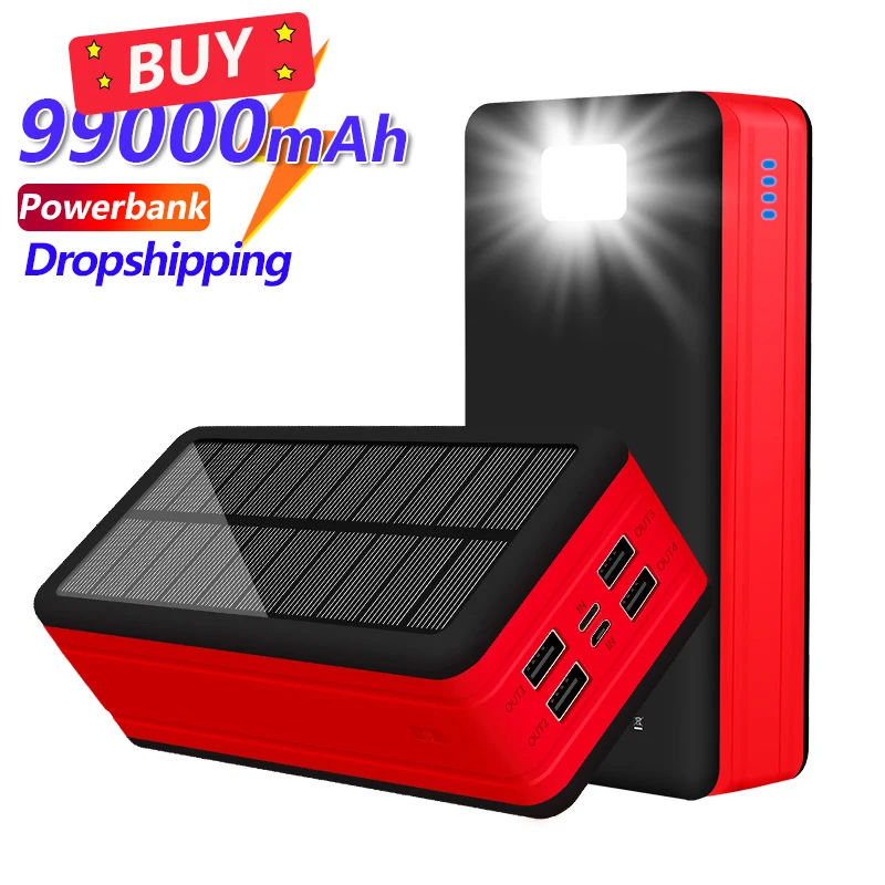 

Solar Power Bank 99000mAh Large Capacity Portable Charger LED 4USB Outdoor Travel External Battery for IPhone Samsung Xiaomi