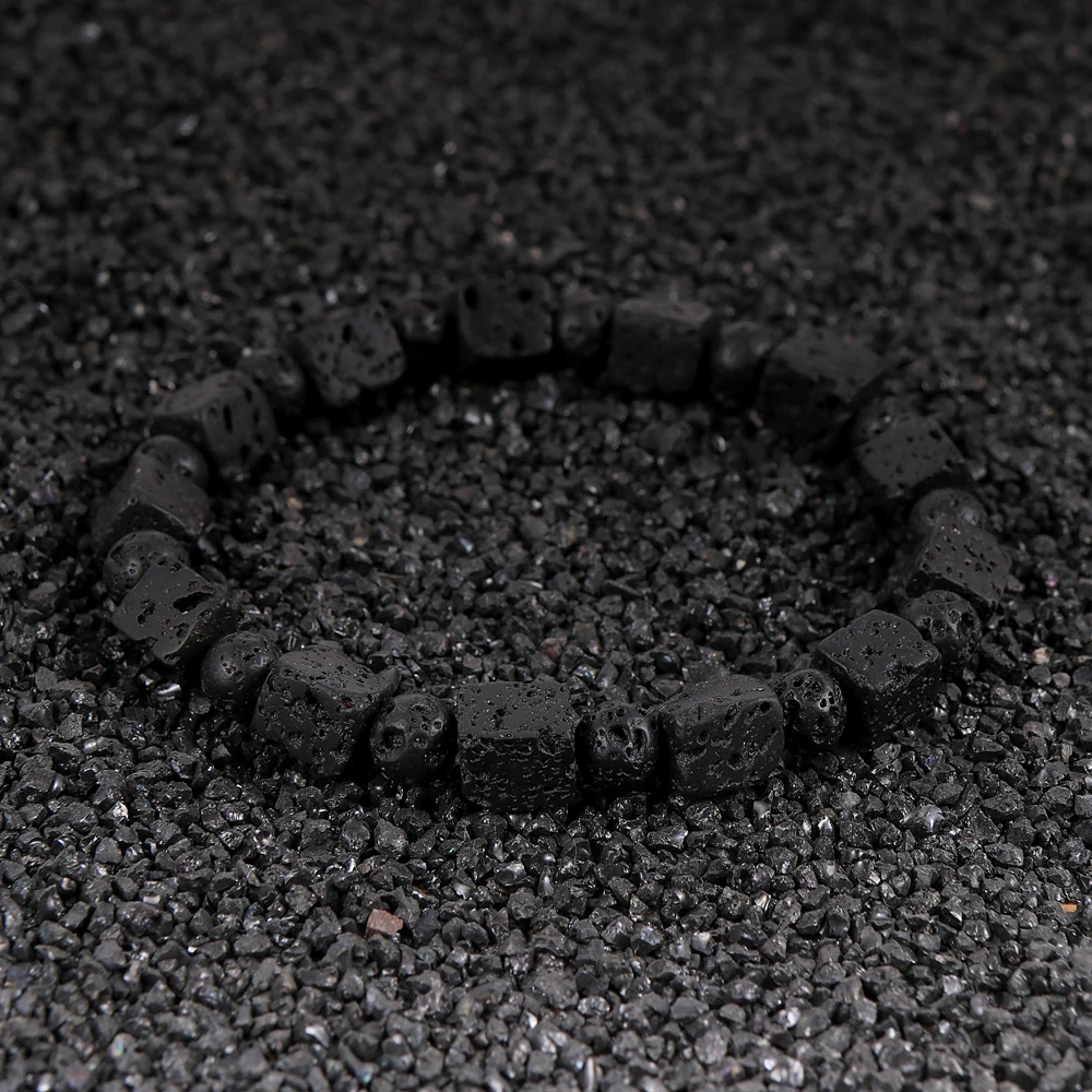 Мужские Круглые бусины из натурального камня вулканической черной лавы круглые