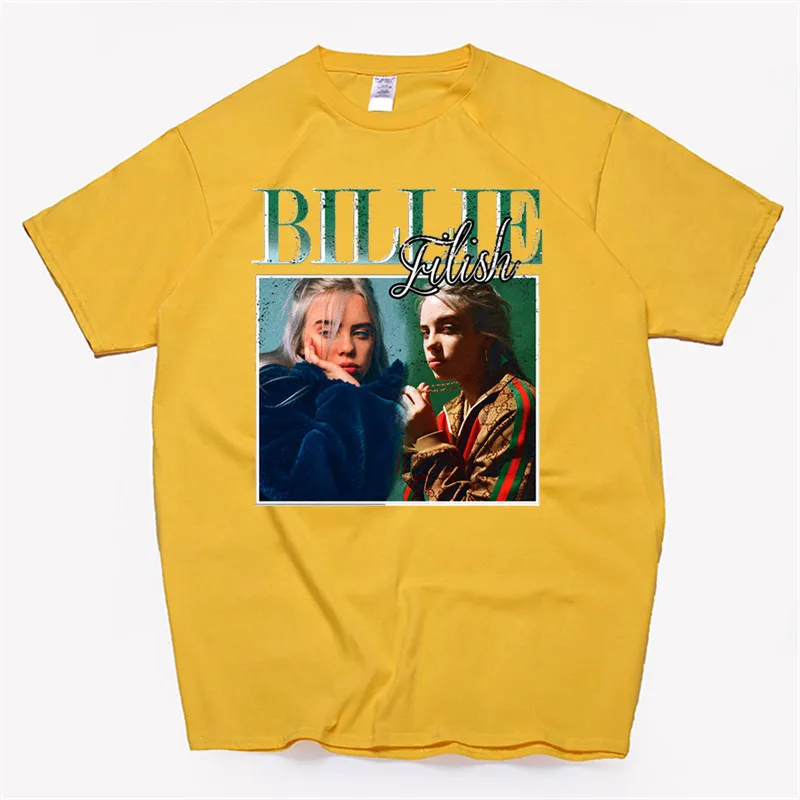 T87B-yellow Для женщин Billie Eilish хлопковая футболка унисекс скейтборд Рождественская Футболка женская одежда для девочек уличная рубашка - Цвет: T87B-yellow