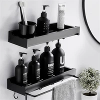 bathroom shelf shower storage rack holder with towel rod shampoo tray stand no drilling floating shelf organizer