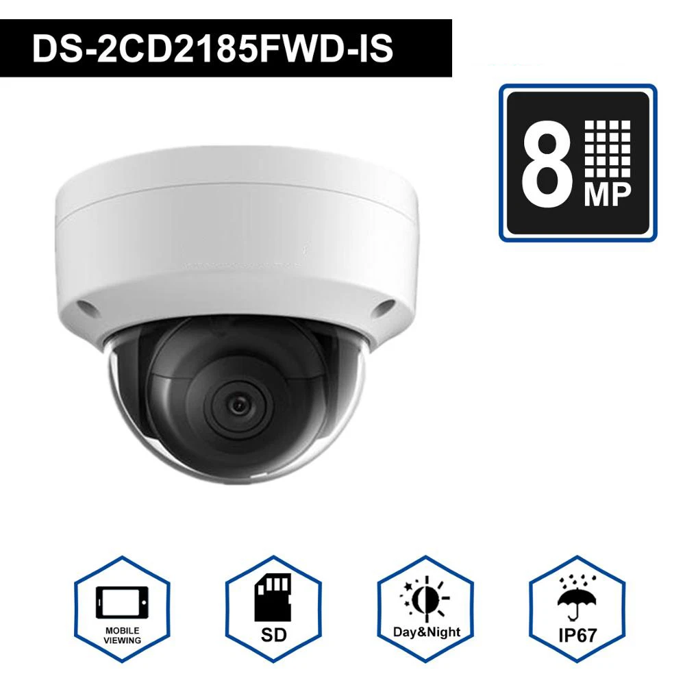Купольная IP POE DS 2CD2185FWD IS 8MP наружная H.265 обновляемая CCTV камера с аудио и сигнальным