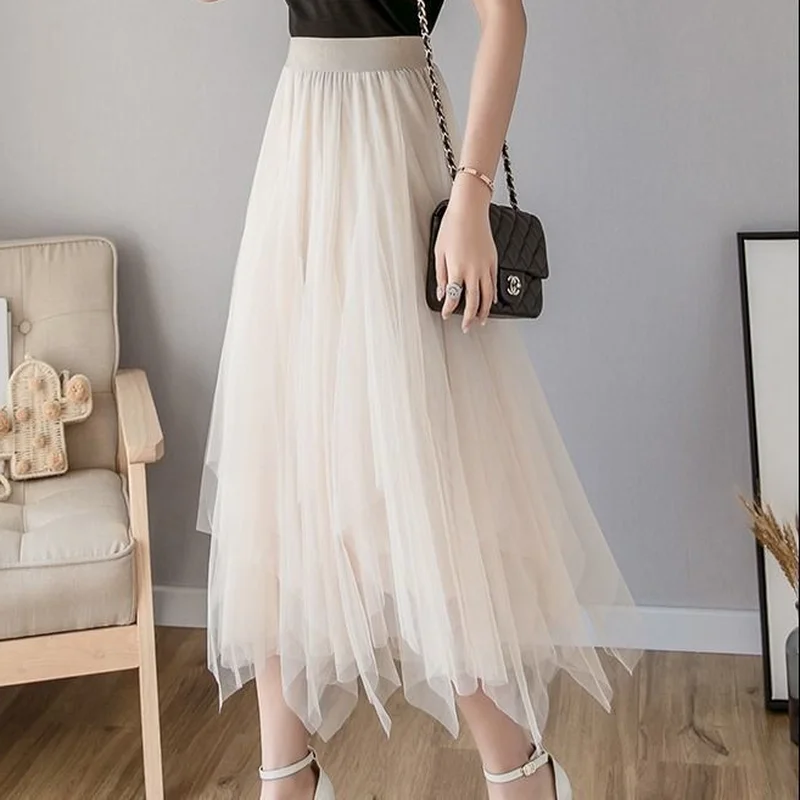 Для женщин юбки бальное платье корейский стиль волнистый сетчатый подол уличная