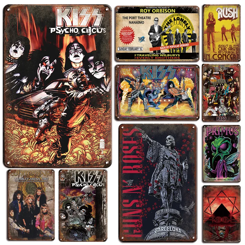 Cartel de la banda de Rock de Metal Vintage, cartel de estaño, pegatinas de Rock personalizadas, placa de Metal, Retro, cueva de hombre, accesorios de decoración para sala de estar