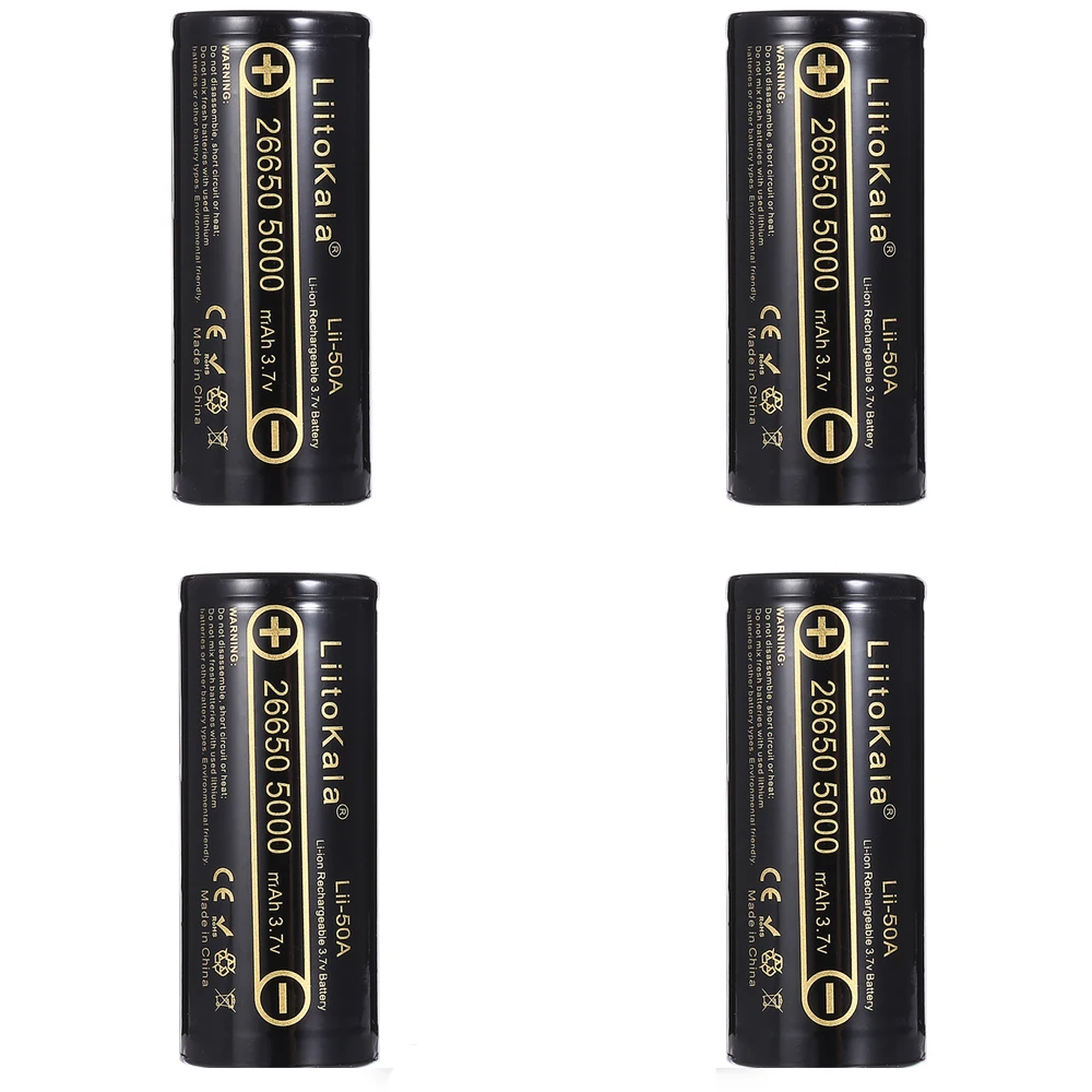 4 batteries Liitokala lii-50A 5000mAh литиевая аккумуляторная батарея 26650 INR26650 20A фонарик/Аккумуляторы для микрофона - Цвет: 4 batteries