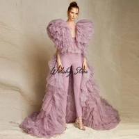 Chic Fluffy Tulle Overlay Long Coat Tops Women Maxi Ruffled Party Prom Tulle Dresses Custom Made For Winter Tulle Gown