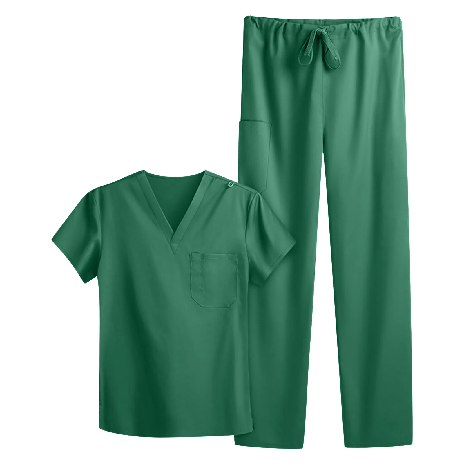 

Nurse Uniform Women Pharmacy Unisex Short Sleeve V-Neck Tops Elasticity Pants Clinical Nurse Workwear Pocket Set Work Clothes