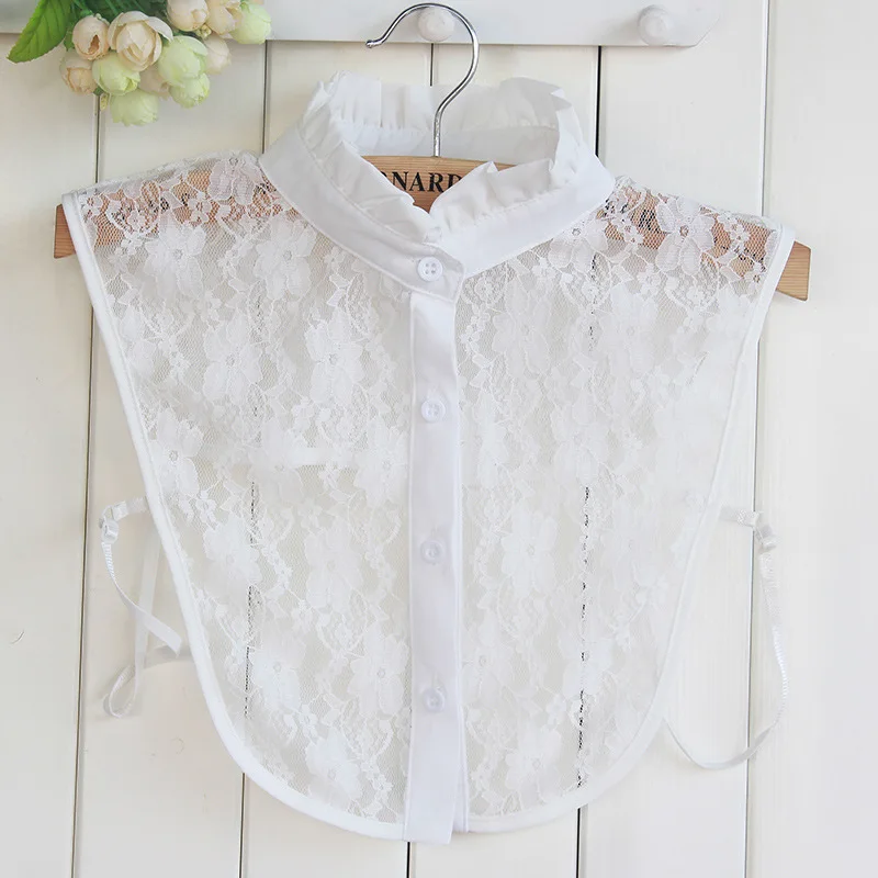 

Fashion Women Fake Collar Removalbe False Collar White Lace Blouse Top Vetido Faux Cols Clothes Female Detachable Tie