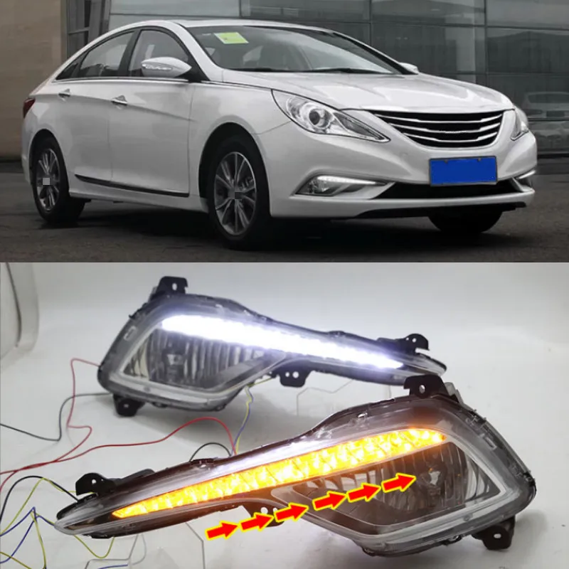 

2Pcs DRL fog lamp cover Daytime Running Lights headlight 12V Daylight For Hyundai Sonata 8 2013 2014