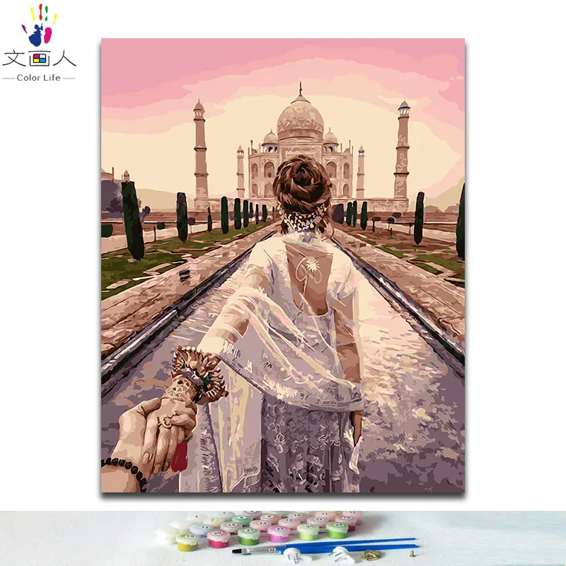 DIY картинки для раскраски по номерам с цветами индийский Taj Mahal Белый Мраморный