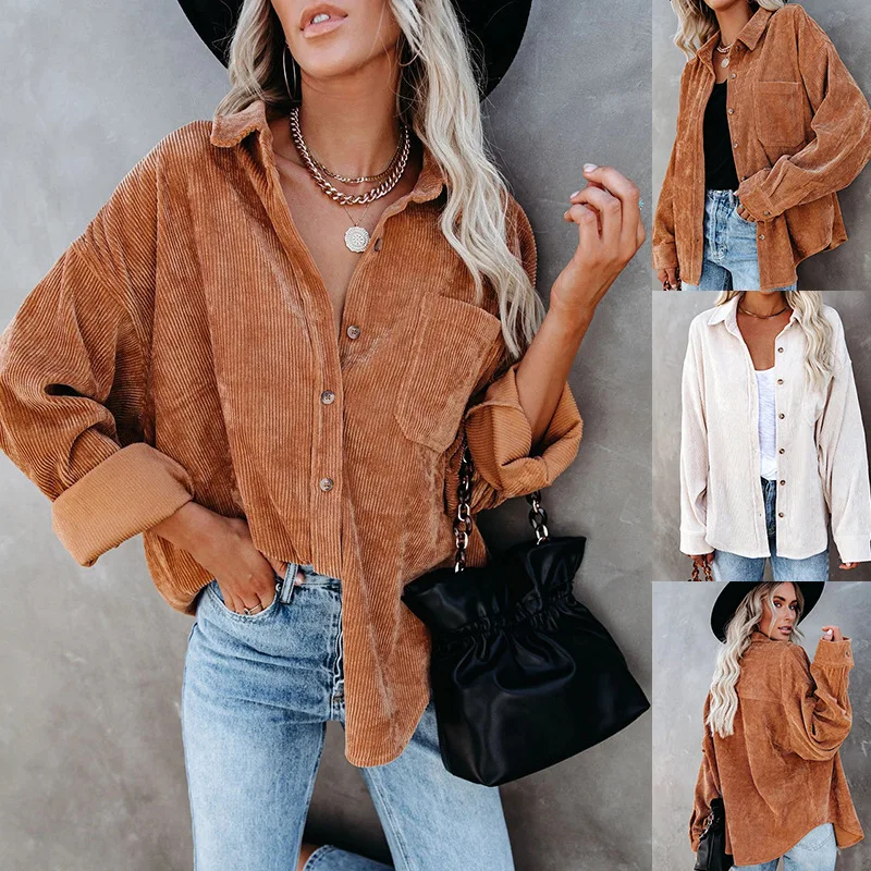 

Женская рубашка для женщин 2021 Новая Винтажная осенне-зимняя Хлопковая женская рубашка в полоску Повседневная куртка с длинным рукавом Топ ...