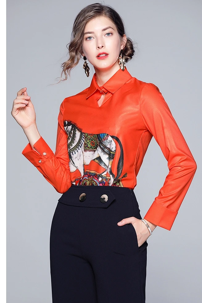 Женские осенние Рубашки с длинным рукавом и принтом лошадей женские топы в