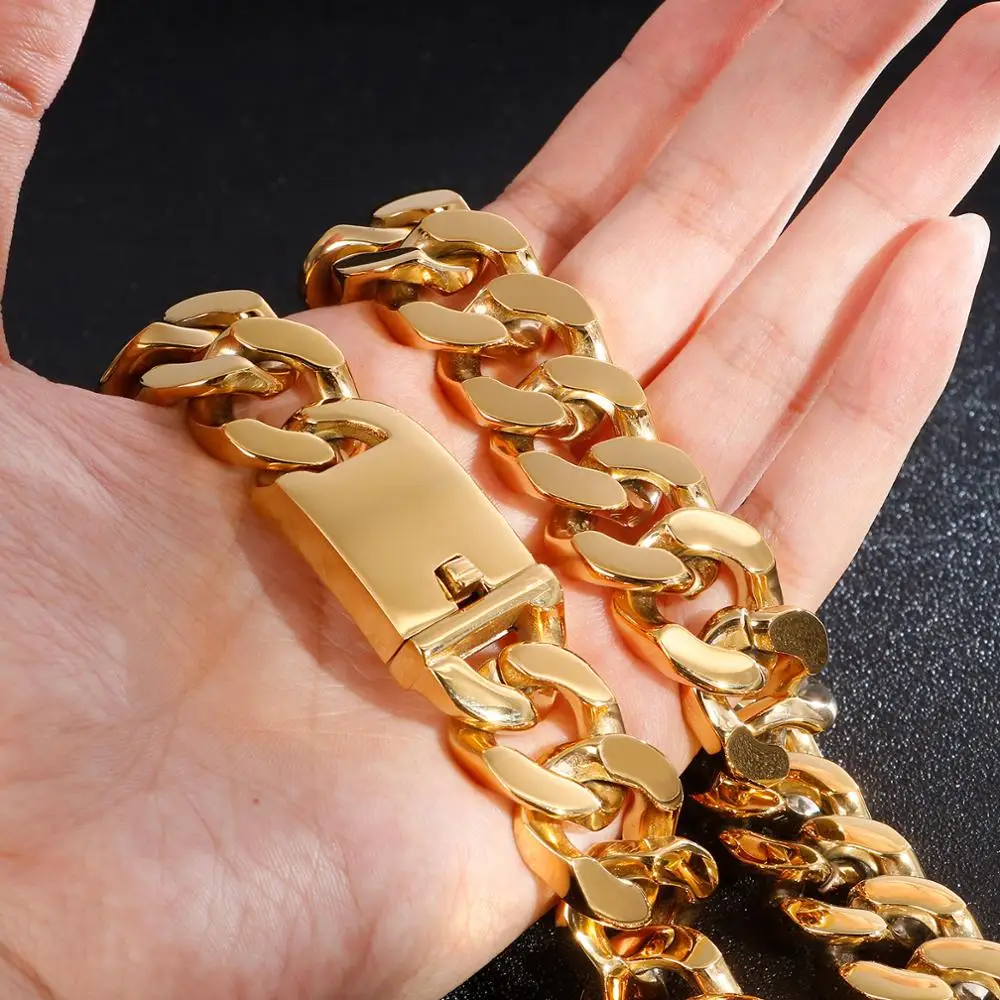 Негабаритное кубинское Золотое ожерелье из титановой стали хип-хоп Кубинский