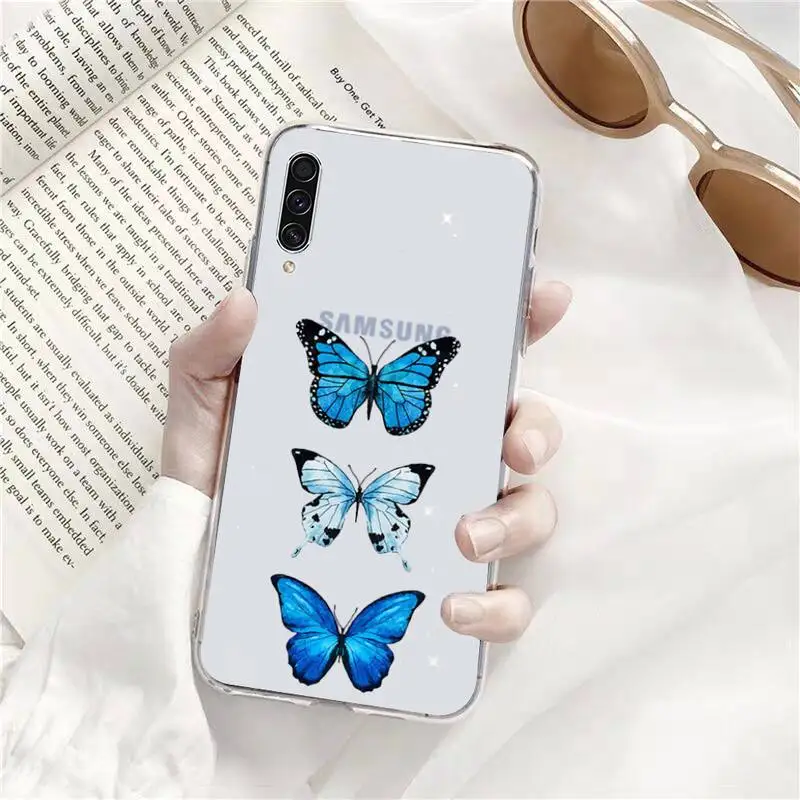 

Blue Butterfly Phone Case Transparent Clear For Samsung Galaxy A71 A21s S8 S9 S10 plus note 20 ultra