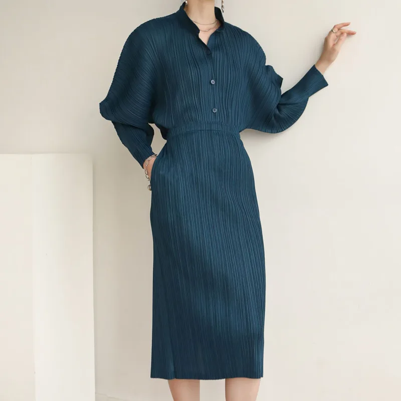 DEAT Woman Suit Solid Pleated Stand Collar Garment Horn Sleeve Shirt + High Waist Skirt Slim Casual Style 2022 New Spring15XM531 |