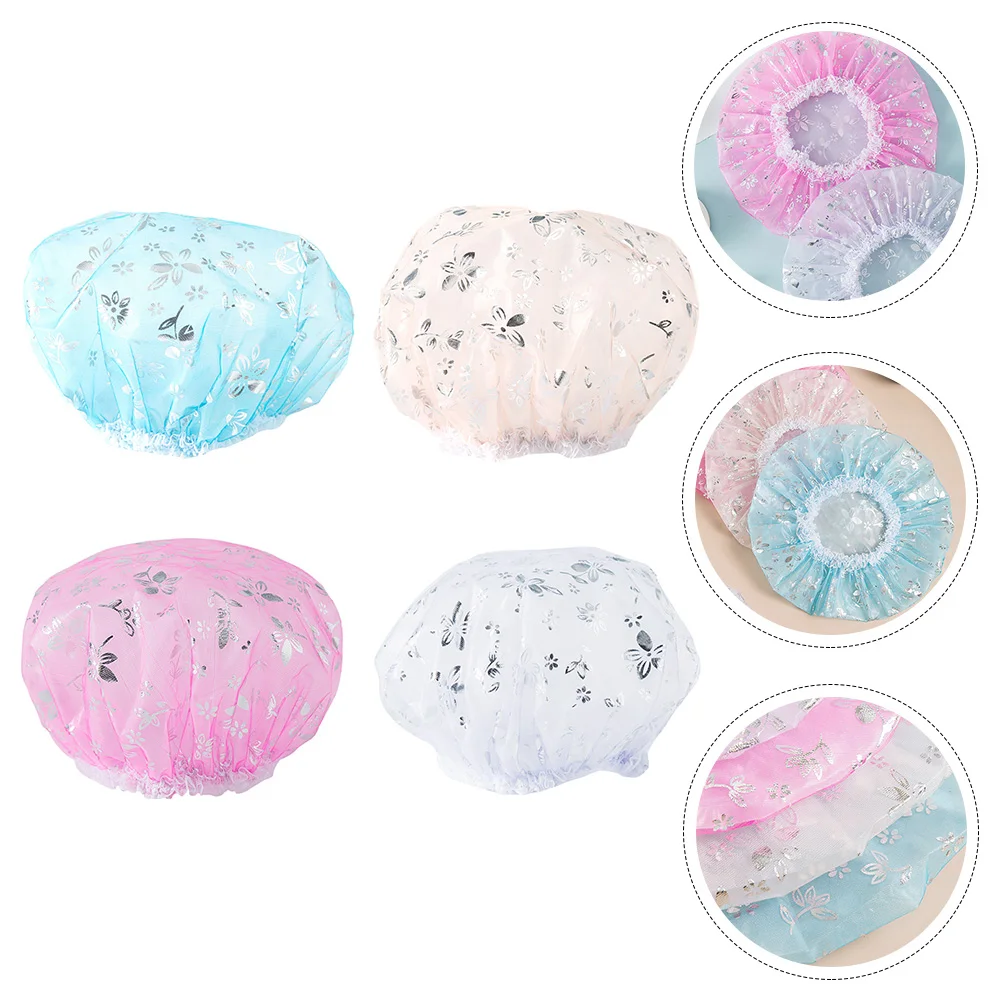 

1 Set 4pcs Practical Decorative Reusable Bath Hat Bath Caps for Ladies Women Girls