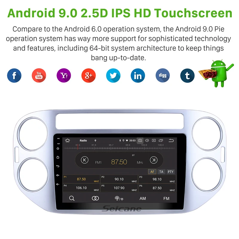 Seicane автомобильный 9 &quotHD 1Din Android 0 Авто радио мультимедиа для Фольксваген Tiguan 2010 2011