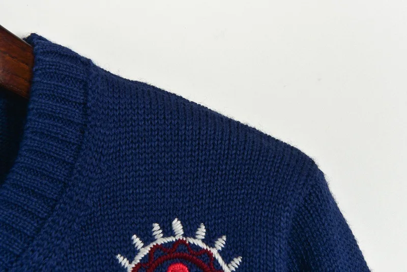 Роскошный женский свитер 2020 Runway Темно-Синий Свободный пуловер с вышивкой