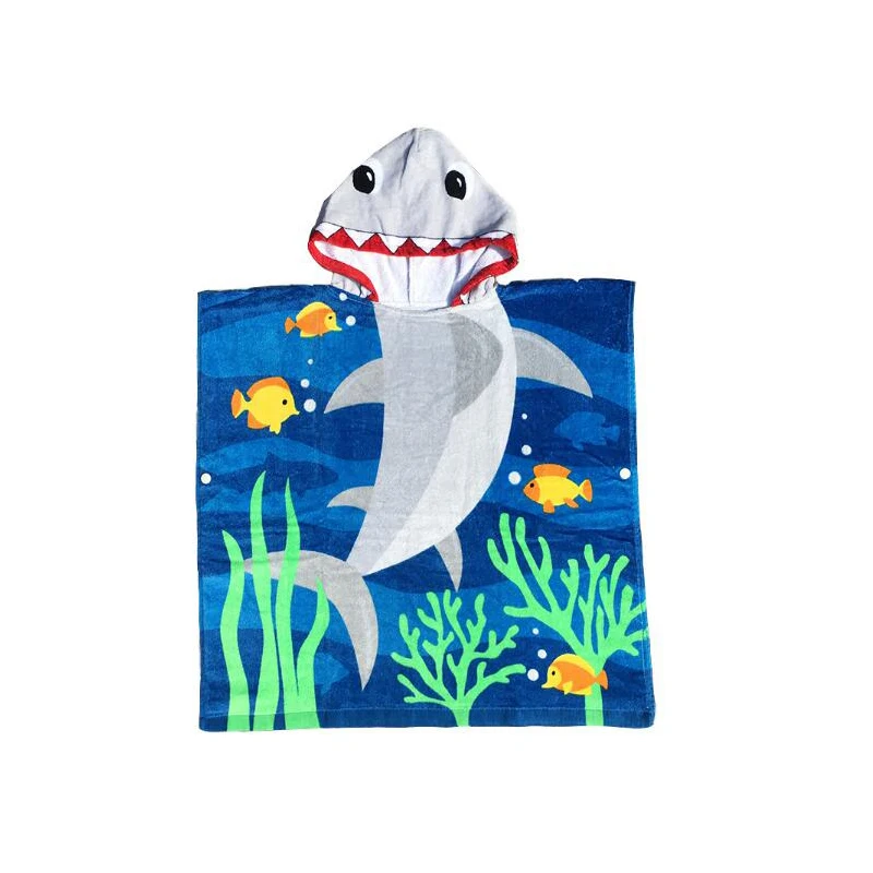 Детское пляжное полотенце с капюшоном и изображением акулы Кита впитывающее
