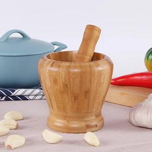 Home Kitchen Bamboo Artifact Garlic Press Pot Pedestal Bowl Masher Grinder 9.5*9.5CM Kitchen Tools & Gadgets Accessories