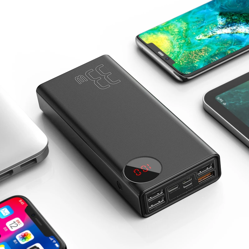 Black Power Bank Baseus 30000 мАч Внешний аккумулятор usb type-C PD Быстрая зарядка для iPhone 11 Pro Max samsung Quick Charge 3,0 внешний аккумулятор - Цвет: Black Power Bank