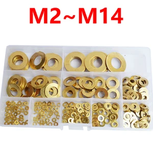 M2 M2.5 M3 M4 M5 M6 M8 M10 M12 M14 Brass Flat Round Head Washer Metric Copper Gasket Metal Standard Hardware Assortment Kit Set