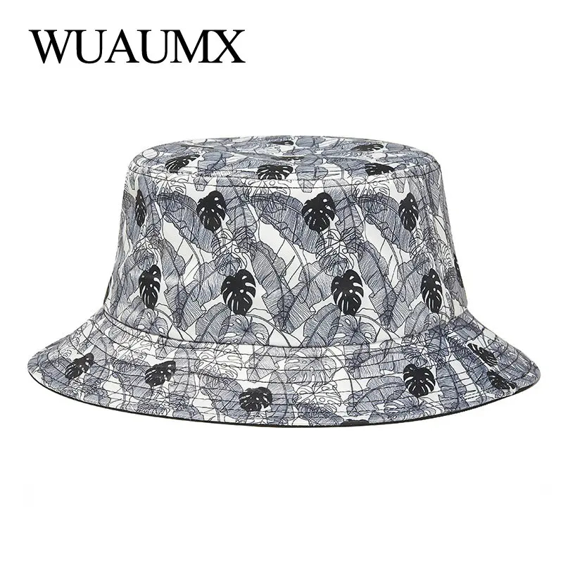 

Wuaumx Fashion Print Panama Cap Spring Summer Bucket Hats Women Fisherman Hat Men Hip Hop Bob Cap Unisex Sunshade Cap casquette