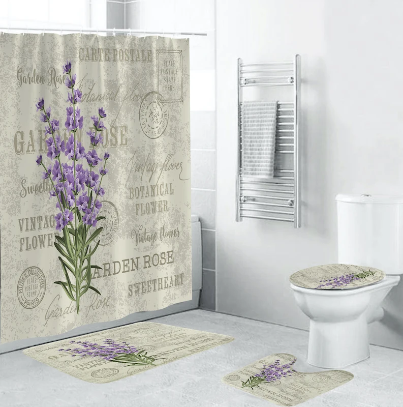 

Набор из занавесок и ковриков для ванной, с изображением лиловых растений