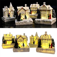 glowing christmas snow house statue luminous christmas village cabin figurine resin navidad xmas ornament new year 2022 gifts