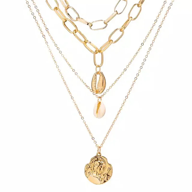 

2021Trend Necklace For Women Cold Metal Multi-Layer Necklace Women's Simple Long Personalized Cross Moon Clavicle Chain Pendant
