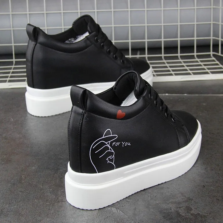 

2019 Women Sneakers Casual Platform Trainers White Shoes 10CM Heels Autumn Wedges Breathable Woman Height Increasing Shoes