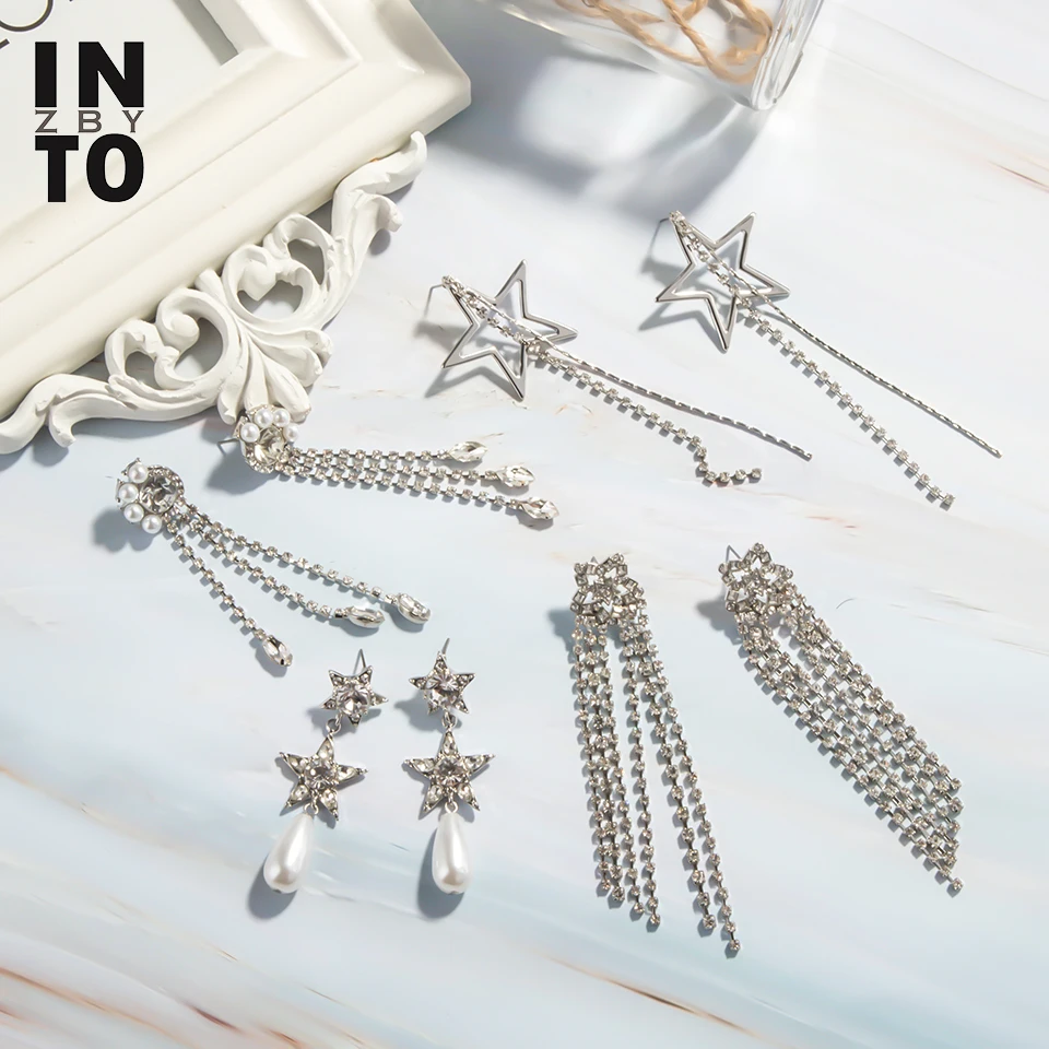 Женские серьги подвески в виде звезды с жемчугом|Серьги-подвески| |